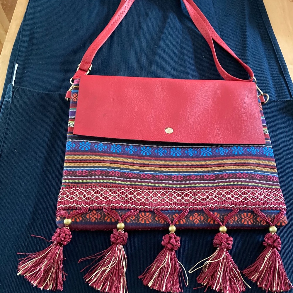 Boho fabric and leather purse